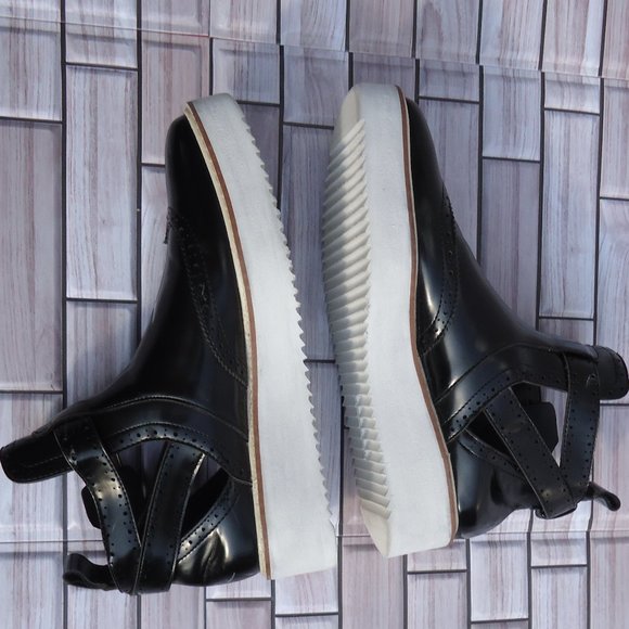 SIZE EU 37. ZARA BASIC wedge cut-out ankle booties buckle wingtip black. - Picture 7 of 16